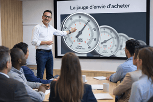 Christophe Marghieri présentant la Jauge d'envie d'acheter, philosophie du marketselling, durant une formation avec du public